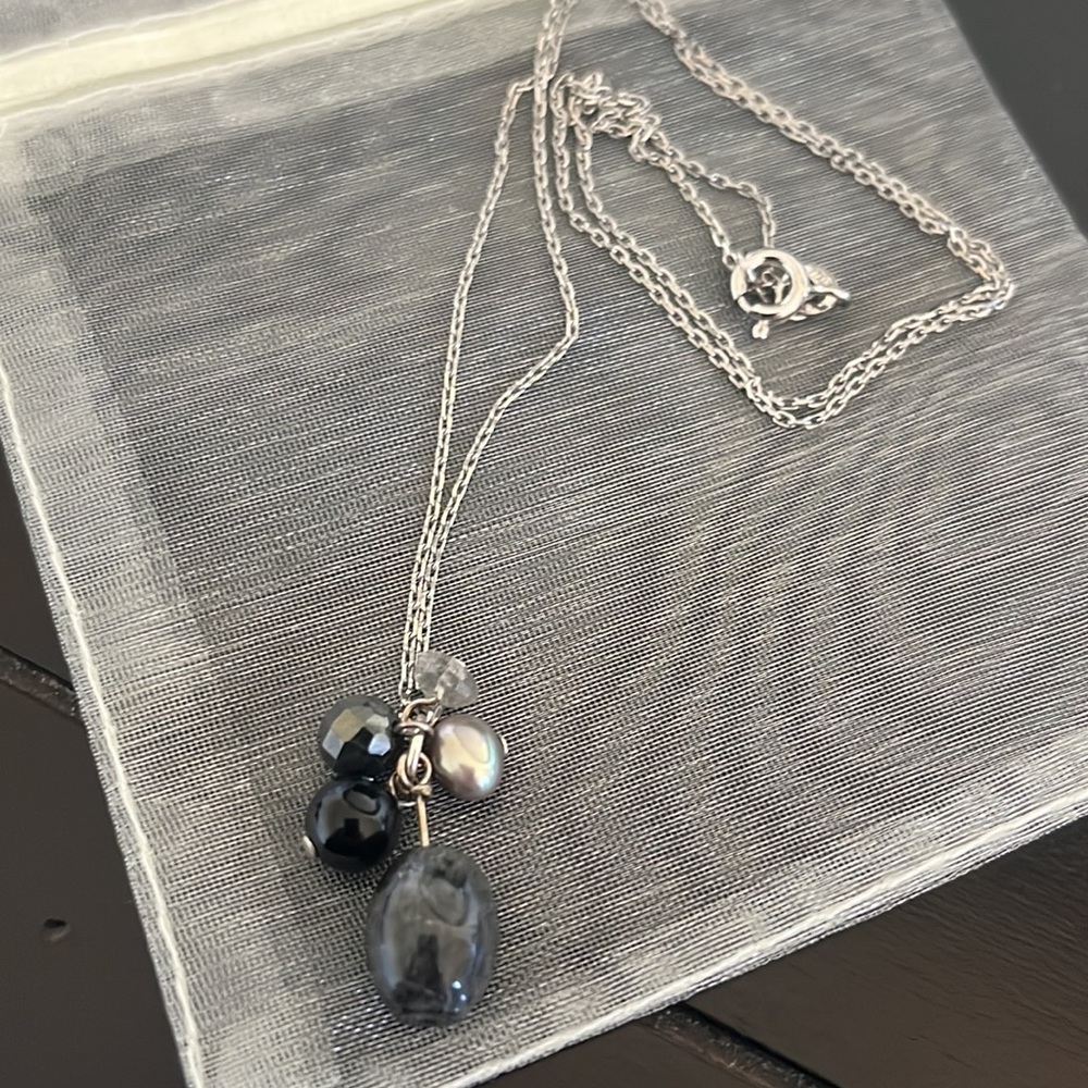 NWOT Sterling silver, 925 chain from Italy with stone cluster pendant - Picture 7 of 7